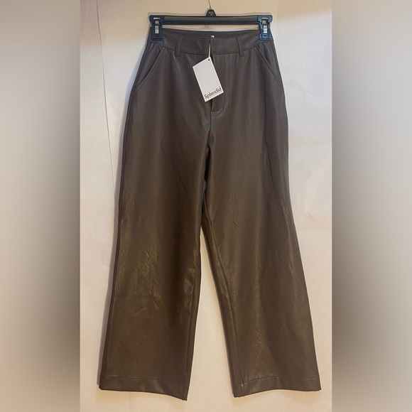 NWT Splendid Woman’s Cropped Vegan Leather Ankle Trouser Brown Size 0 Inseam 26” - Picture 4 of 9